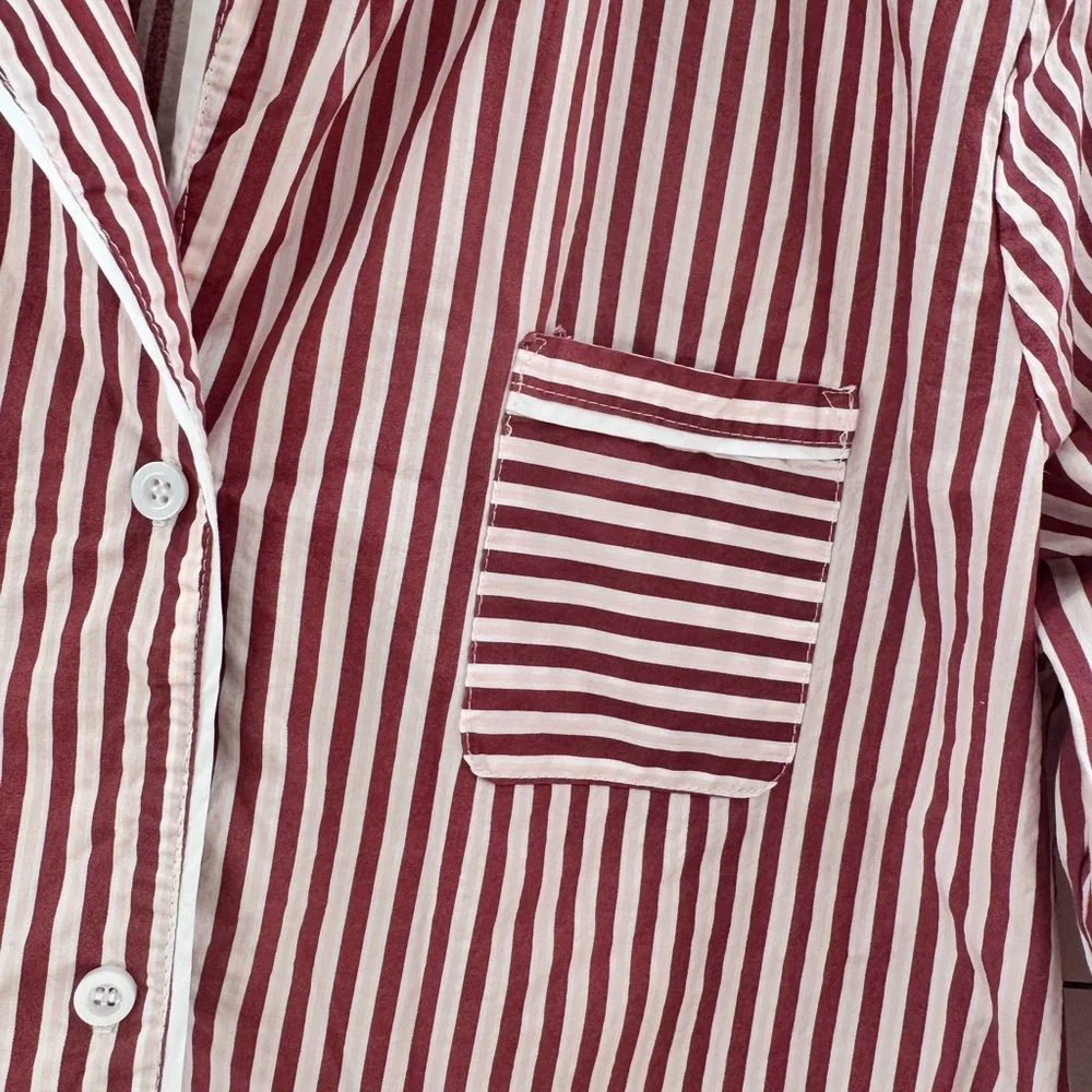 Happily Grey Striped Long Sleeve Button Up Cotton Pajama Set Sz Small